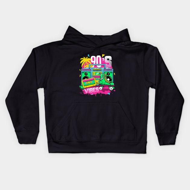 90s vibes 1990s nineties cassette tape vintage Kids Hoodie by MerchBeastStudio